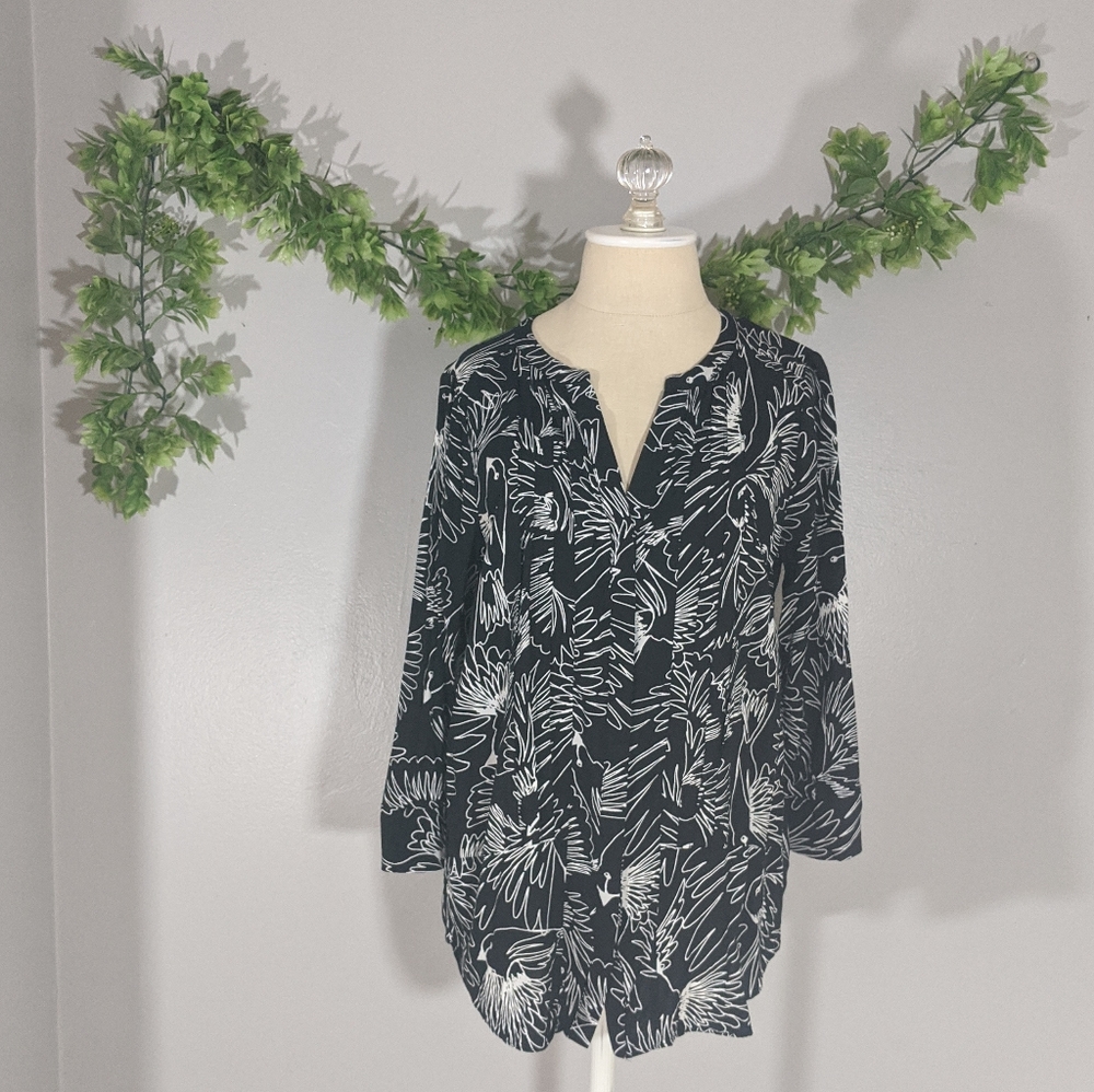 Maeve Pintuck Wild Bird Blouse Black + White